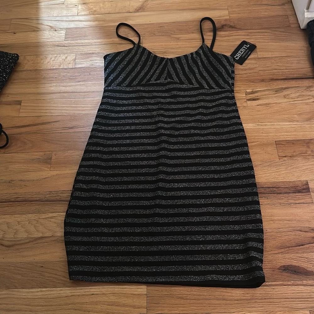 Striped black silver dress